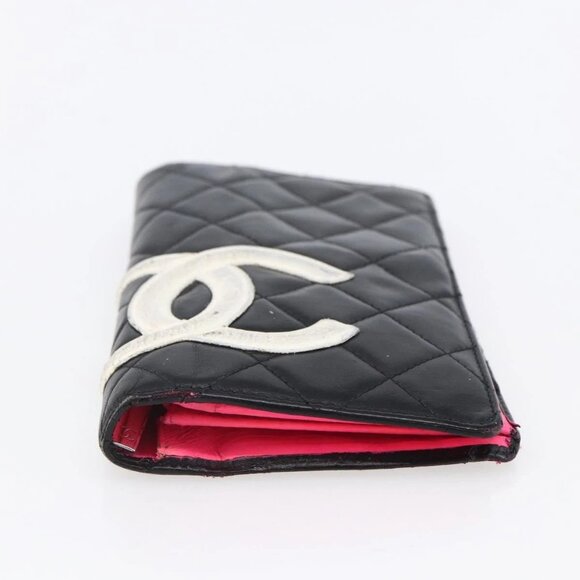 CHANEL Matelasse Cambon Line Long Wallet Calf Skin Black Silver CC Auth 147683 - Picture 7 of 16